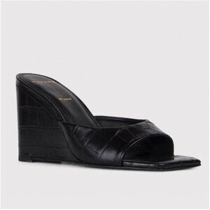 Black Suede Studio Paloma Wedge Sandals Black Croc 39.5